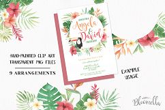 Tropical Watercolor Clipart Frames Border Flamingo Flowers Hibiscus Product Image 2