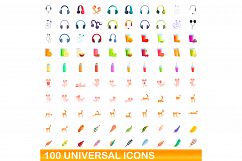 100 universal icons set, cartoon style Product Image 1