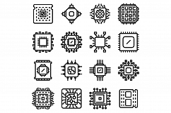 Processor icons set, outline style Product Image 1