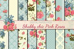 Shabby chic pink roses seamless digital paper pack Product Image 1