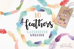 10 Watercolor Feathers Wreaths Garlands Clipart Pretty Mix Product Image 1