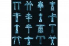 Electrical tower icon set vector neon Product Image 1