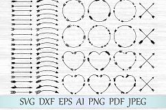 Arrows svg, Circle monogram svg, Circle frame arrow, Heart frame, Criss cross arrows, Tribal arrows svg, Boho arrows clipart, Ethnic aztec Product Image 1