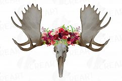 Floral Moose Skull watercolor clip art, Indian Tribal Moose Product Image 1