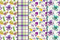 Watercolor  Mardi Gras seamless digital paper pack Product Image 2