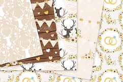 Ivory and Gold Wedding Digital Paper - Ivory Rustic Wedding Deer Seamless Patterns Product Image 2