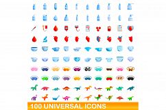 100 universal icons set, cartoon style Product Image 1