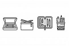 Pencil case icons set, outline style Product Image 1