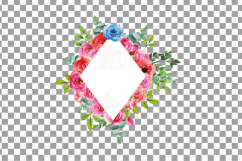 Boho pink and blue floral frames watercolor clip art pack Product Image 20
