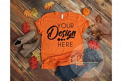 Fall Flat Lay Mock up Bella Canvas 3001 Burnt Orange T-Shirt Product Image 1