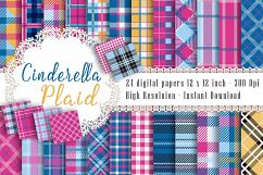 24 Pink and Blue Plaid Digital Papers, Tartan, Gingham Product Image 1