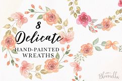 Rose Watercolor Floral Wreaths 8 Red Peach Flower Wedding Product Image 1