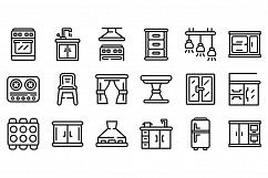 Kitchen furniture icons set, outline style Product Image 1
