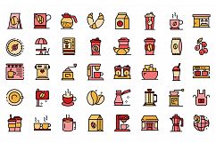 Coffee shop icons set line color vector Product Image 1