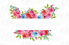 Boho pink and blue floral frames watercolor clip art pack Product Image 12