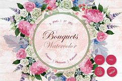 Wedding watercolor bouquets PNG set Product Image 1