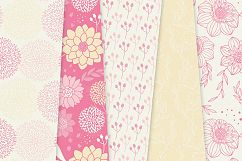 Pink and Cream Floral Vector Patterns - Pink Flower Seamless Digital Papers Product Image 2