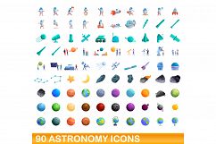 90 astronomy icons set, cartoon style Product Image 1