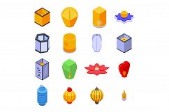 Floating lantern icons set, isometric style Product Image 1