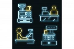 Cashier icon set vector neon Product Image 1