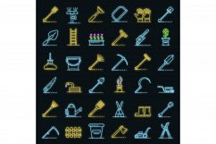 Gardening tools icons set vector neon Product Image 1