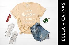 Natural Bella Canvas 3001 T Shirt Mockup Clothing Flat Lay Product Image 1