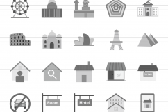 100 Building &amp; Landmarks Flat Greyscale Icons Product Image 2
