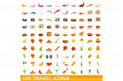 100 travel icons set, cartoon style Product Image 1
