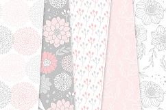 Pink and Gray Floral Vector Patterns - Light Pink Flower Seamless Digital Papers Product Image 2