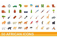 50 african icons set, cartoon style Product Image 1