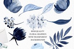 Dainty blue watercolor clipart. Navy blue wedding design. Product Image 9