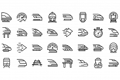 High-speed transportation icons set, outline style Product Image 1