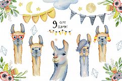 Cute llamas. Watercolor animals clipart Product Image 10