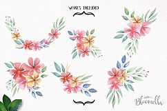 Bouquets Watercolor Floral Pink Whirl Flowers Peach Leaves Product Image 5