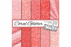 Coral Glitter Digital Paper - Pink Sparkle Chunky Glitter Product Image 1