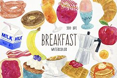 Watercolor Breakfast Clipart, Bakery Clipart Product Image 1
