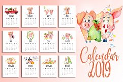 Calendar template  for 2019 Year with cute cartoons pigs Product Image 2