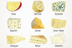 Watercolor Cheeses Clipart, Cheeses Clip Art, Cheese Clipart Product Image 2