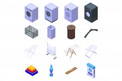 Tumble dryer icons set, isometric style Product Image 1