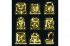 Baby car seat icons set vector neon Product Image 1