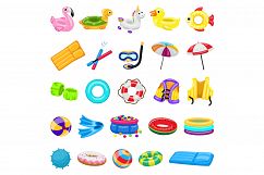 Pool equipment icons set, cartoon style Product Image 1