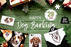 Dogs barking new year PNG watercolor set Product Image 1