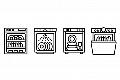 Dishwasher icons set, outline style Product Image 1
