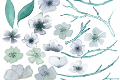 MINT WATERCOLOR FLORAL Clipart Commercial Use Wedding Cherry Blossoms Sakura Branches Flower Bouquets Pretty Floral Wreath Graphics Product Image 6