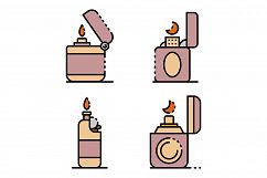 Cigarette lighter icons set line color vector Product Image 1