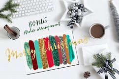 Brush Strokes Clip Art. chRISTMAS GLITTER. Christmas colors: silver glitter,green, gold glitter, scarlet red. Digital Design Resource. Product Image 2