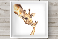 Mother and Baby - Giraffes - Watercolor Clipart and Print Product Image 2