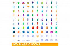 100 plastic icons set, cartoon style Product Image 1