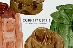 Watercolor country coat, country boots clipart Product Image 7