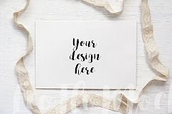Blank Greetings Card Mock up background minimal Rustic romantic white beige display stock photo psd png template Product Image 4